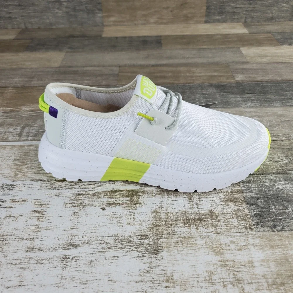 Hey Dude Sirocco Active Mens Shoes Sz 9 Comfort White Lime Punch Slip On Sneaker